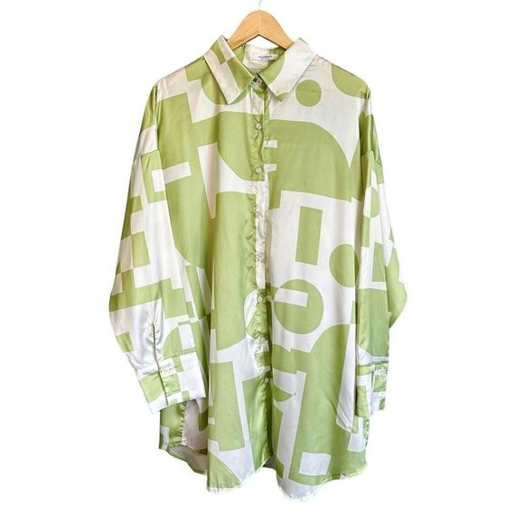 Peppermayo Faye Mini Shirt Dress Sage Retro Geometric Abstract - Picture 3 of 16